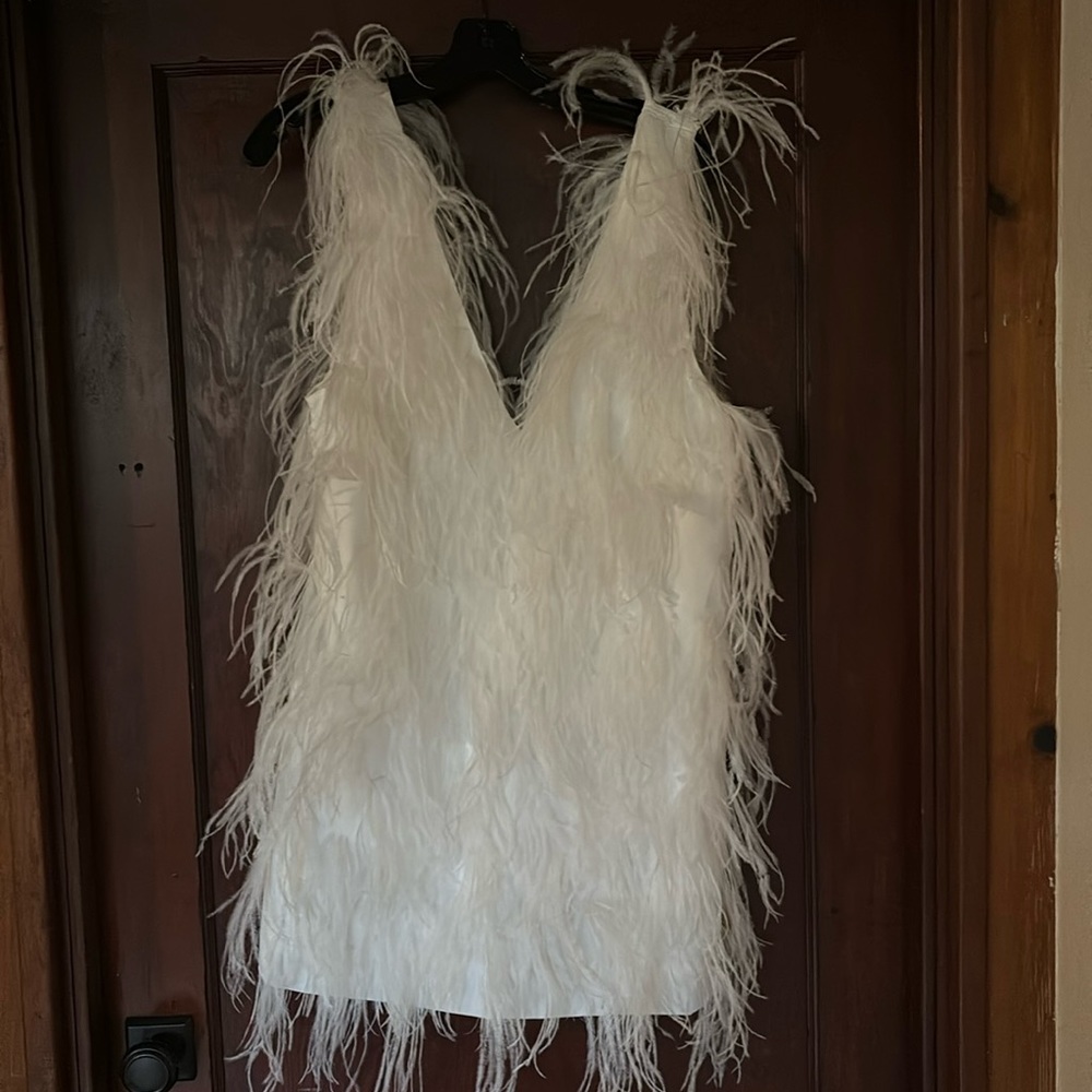 Medium white ostrich feather dress. Worn once